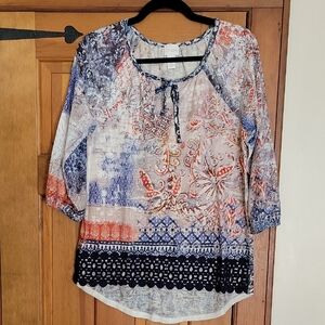 CHICO'S Bohemian Crochet Trim Top
